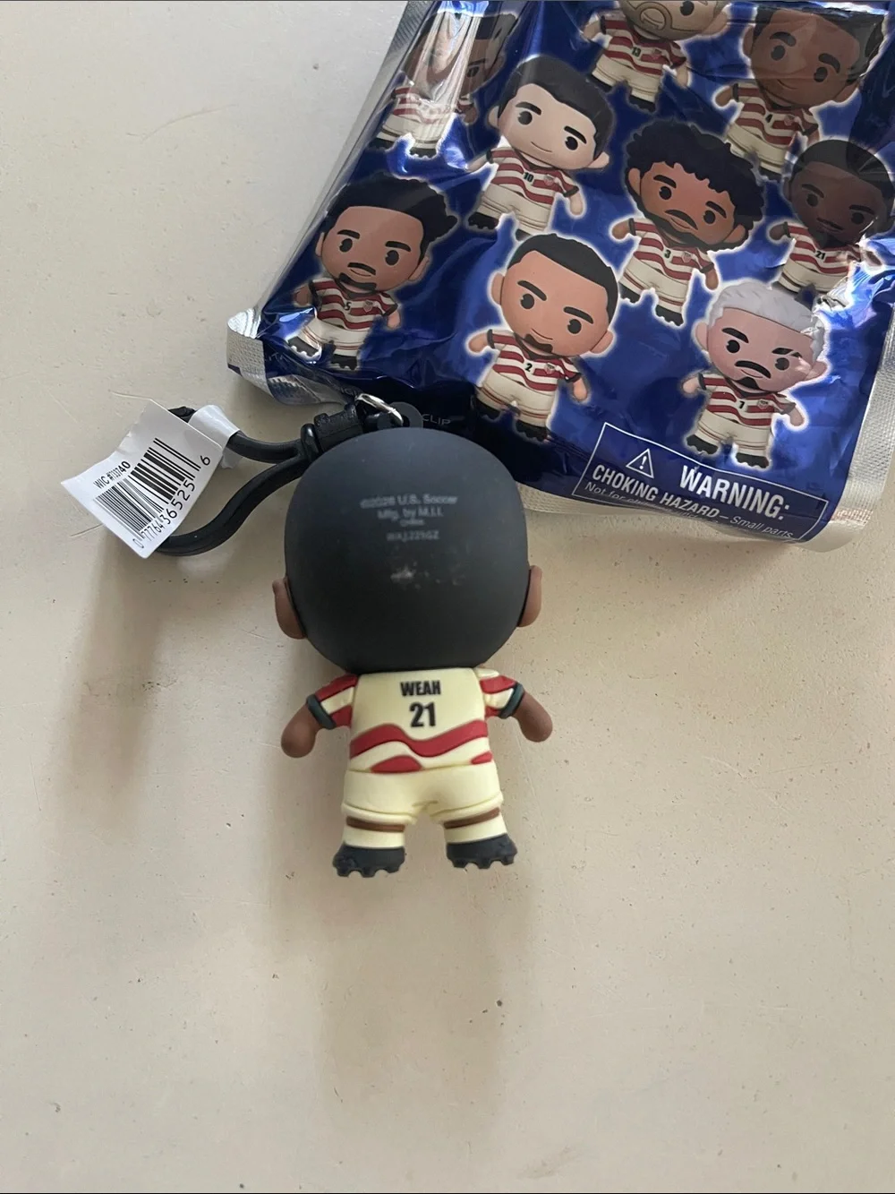 #21 USA Soccer Player Tim Weah Keychain in Navy, Cream & Red